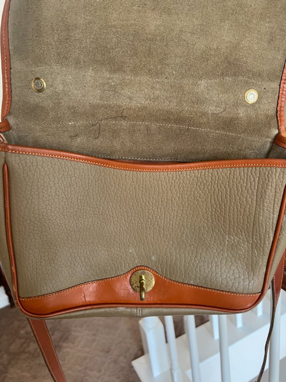 Vintage Dooney & Bourke All-Weather Leather Crossbody – Taupe & British Tan - Picture 11 of 15
